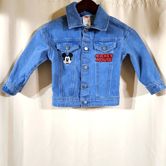 Disney Mickey Mouse Embroidered Denim Jacket Kids 3T Blue Biker School Vacation - Picture 1 of 5